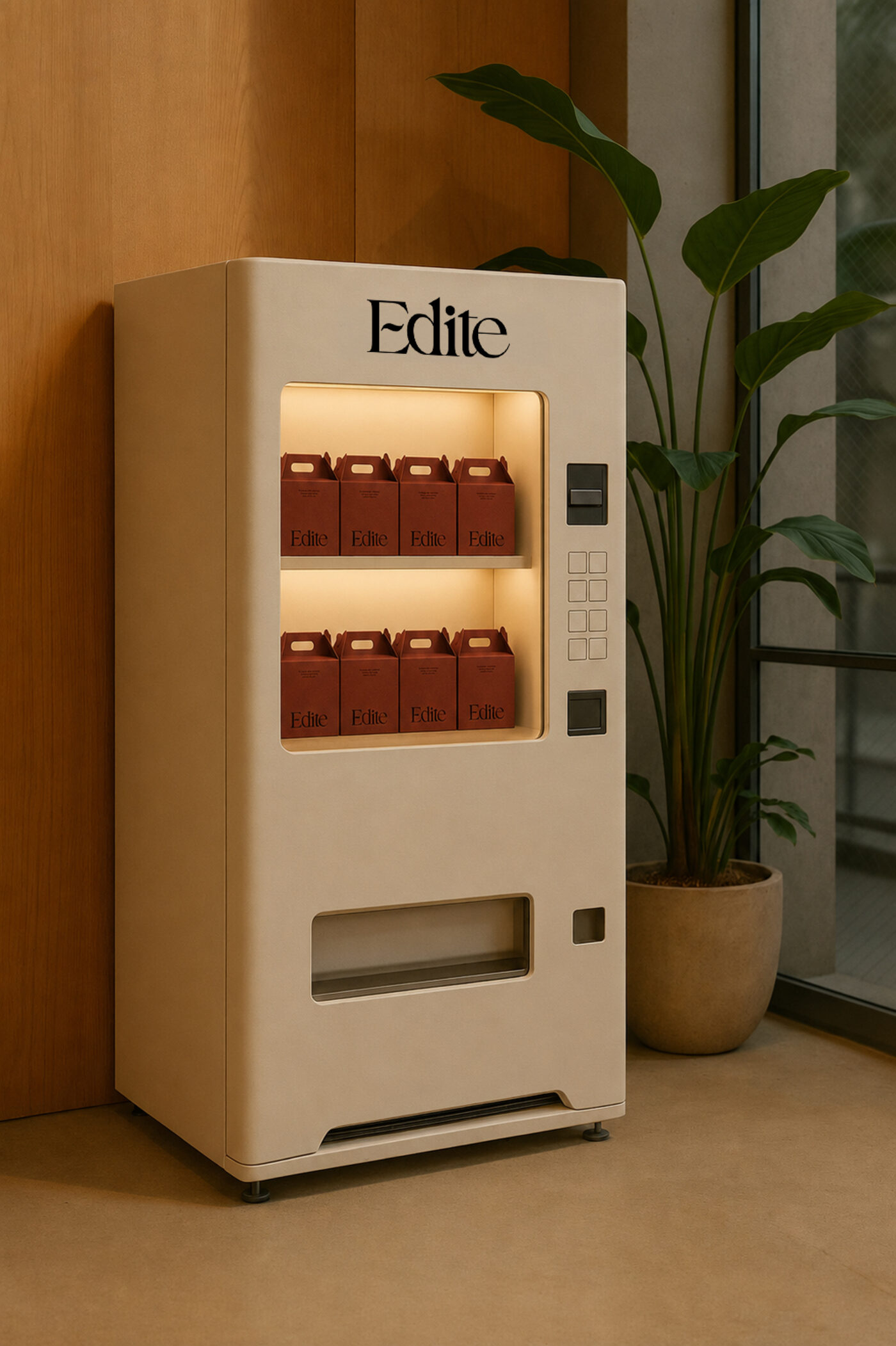 An Edite sample kit vending machine stocked with kits